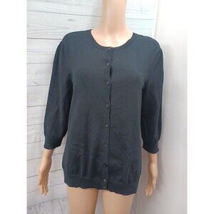 Mercer Street Studio Cardigan Sweater Sz L Black 3/4 Sleeve Button Up NWT $40
